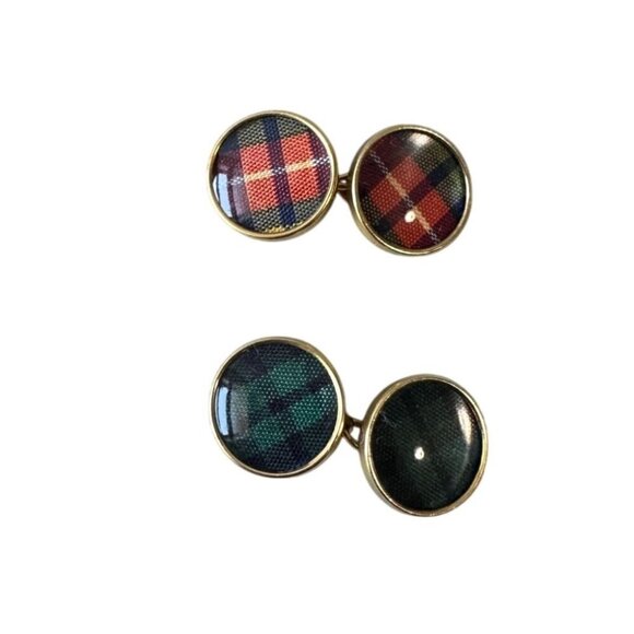 Vintage plaid cuff links, mix match plaid. from 80s - Picture 1 of 6